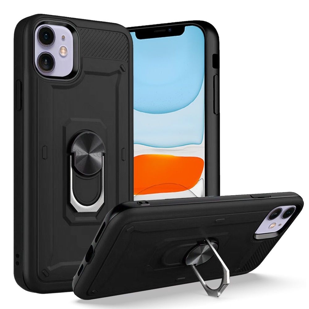 For Apple iPhone 11 (XI 6.1) Champion Magnetic Ring Kickstand Case Cover