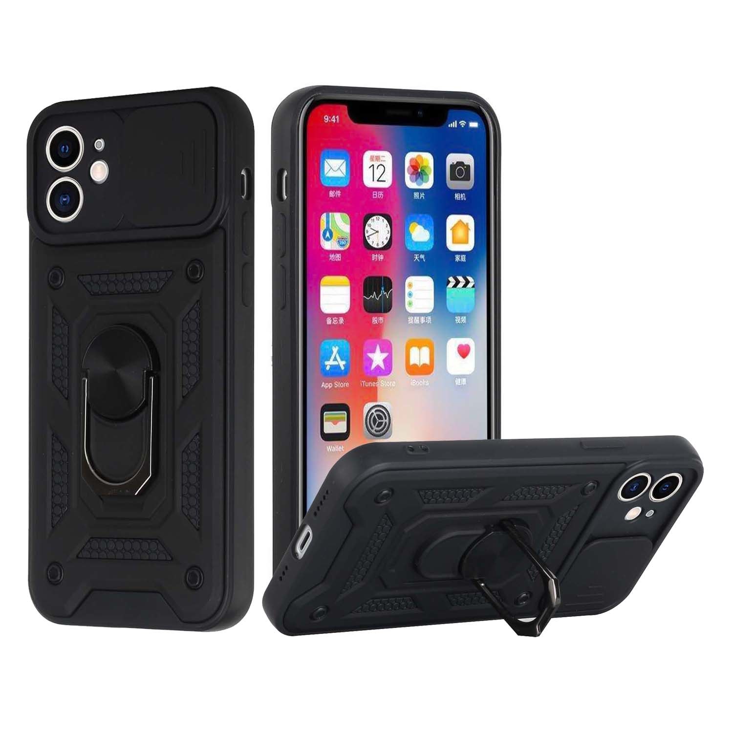 For Apple iPhone 11 (XI 6.1) ELITE Camera Push Magnetic Ring Stand Hybrid Case Cover