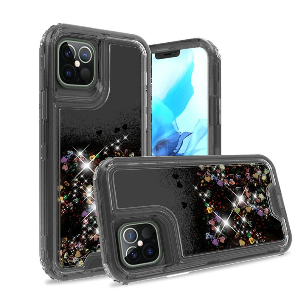For Apple iPhone 12 / 12 Pro 6.1 Quicksand Liquid Glitter Transparent Hybrid Case Cover