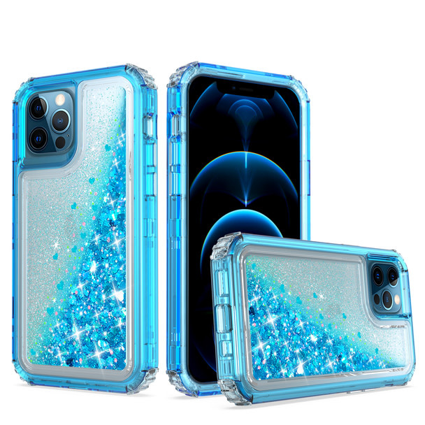 For Apple iPhone 13 Pro 6.1 (3 Cameras) Quicksand Liquid Glitter Transparent Hybrid Case Cover