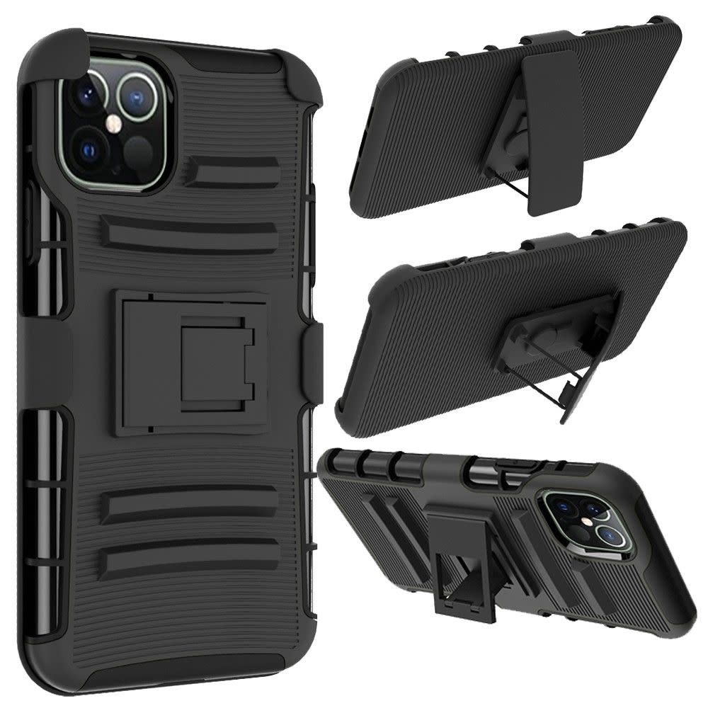 For Apple iPhone 12 Pro Max 6.7 Rubberized Holster Clip Kickstand Case