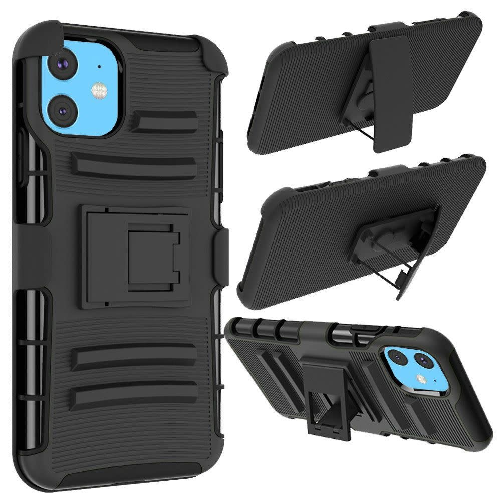 For Apple iPhone 11 (XI 6.1) Rubberized Holster Clip Kickstand Case