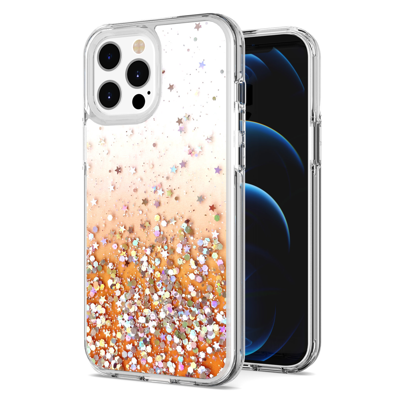 For Apple iPhone 12 Pro Max 6.7 Shimmer Epoxy Transparent Glitter Hybrid