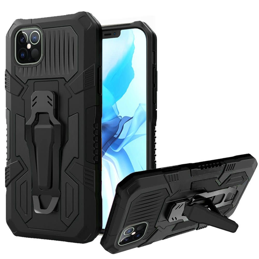 For Apple iPhone 13 6.1 (2 Cameras) Travel Kickstand Clip Hybrid Case Cover