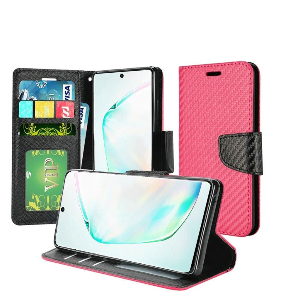 For Samsung Galaxy Note 10 Plus 6.8 Wallet Flip Case Textured Carbon Fiber