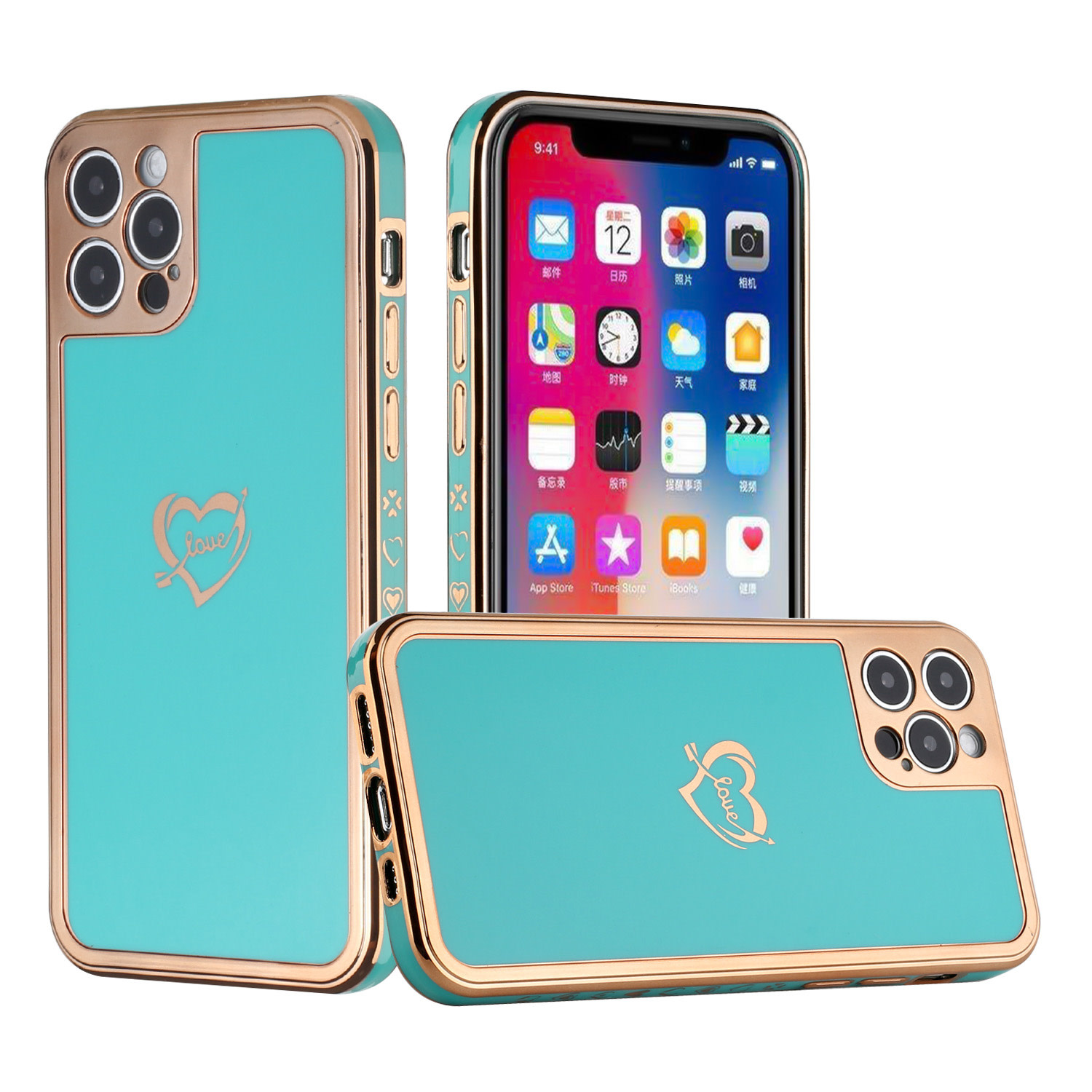 For Apple iPhone XR Electroplated Hearts Love Sign Chrome TPU Case Cover