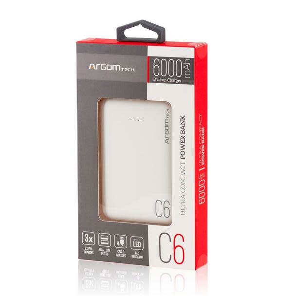 C6 Ultra-Compact Power Bank 6000 mAh -  2 Ports 2.1A/2A