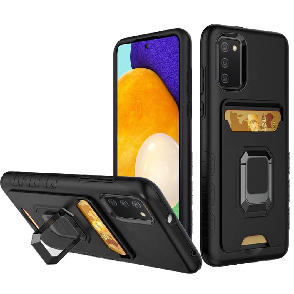 For Samsung Galaxy A03s 2022 Card Holder with Magnetic Ring Stand Hybrid Case Cover