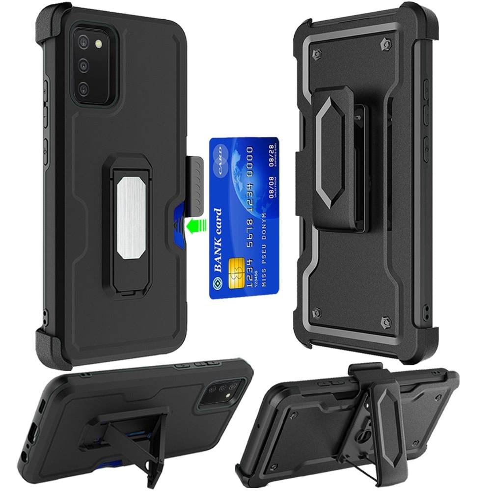 For Samsung Galaxy A03s CARD Holster with Kickstand Clip Hybrid Case Cover