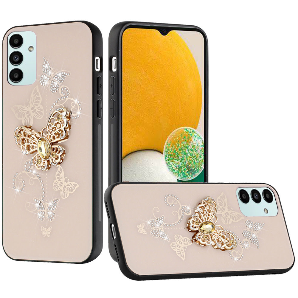 For Samsung Galaxy A13 5G SPLENDID Diamond Glitter Ornaments Engraving Case Cover Garden Butterflies