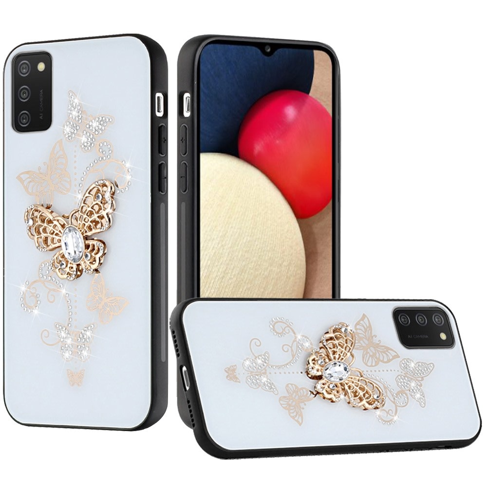 For Samsung Galaxy A02s SPLENDID Diamond Glitter Ornaments Engraving Case Cover - Garden Butterflies