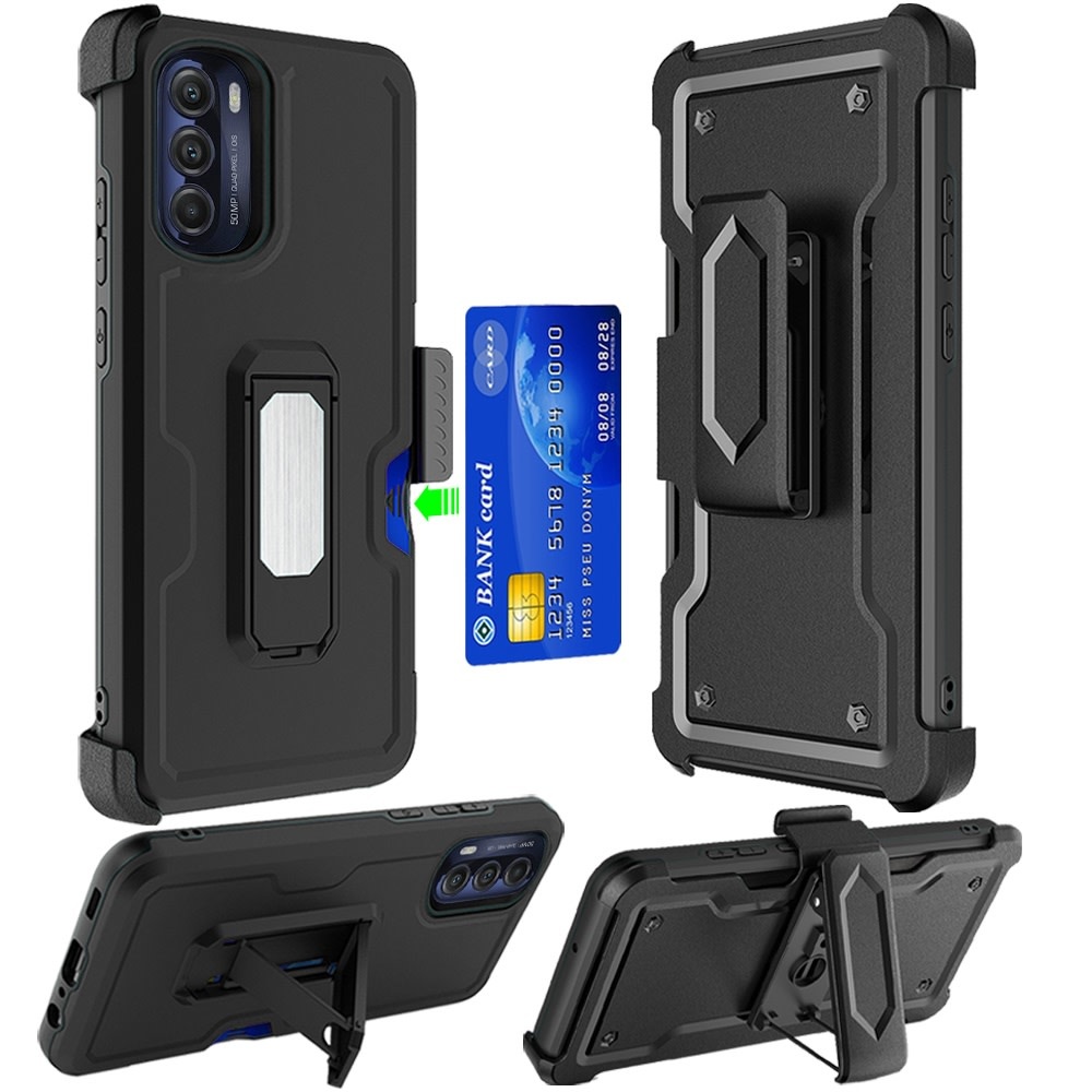 For Moto G Stylus 5g 2022 CARD Holster with Kickstand Clip Hybrid Case Cover