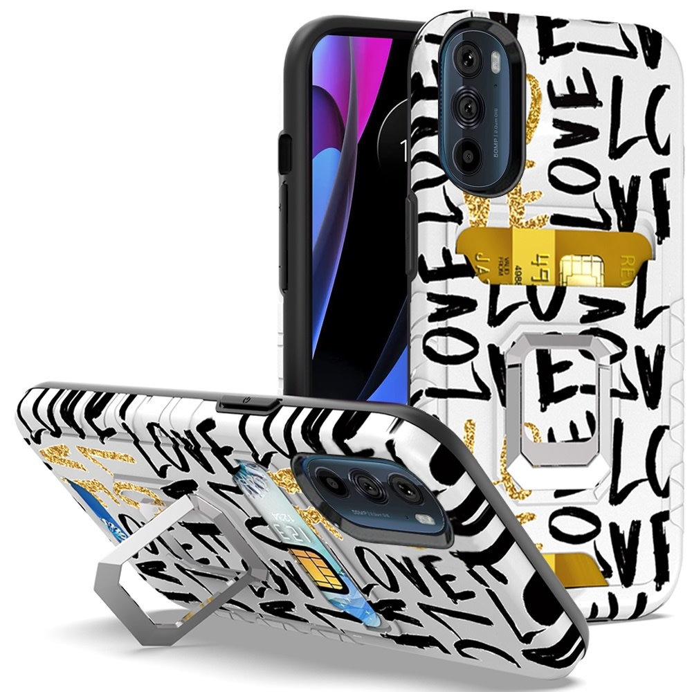 For Motorola Edge Plus 2022 Design Card Holder with Magnetic Ring Stand Hybrid Case Cover