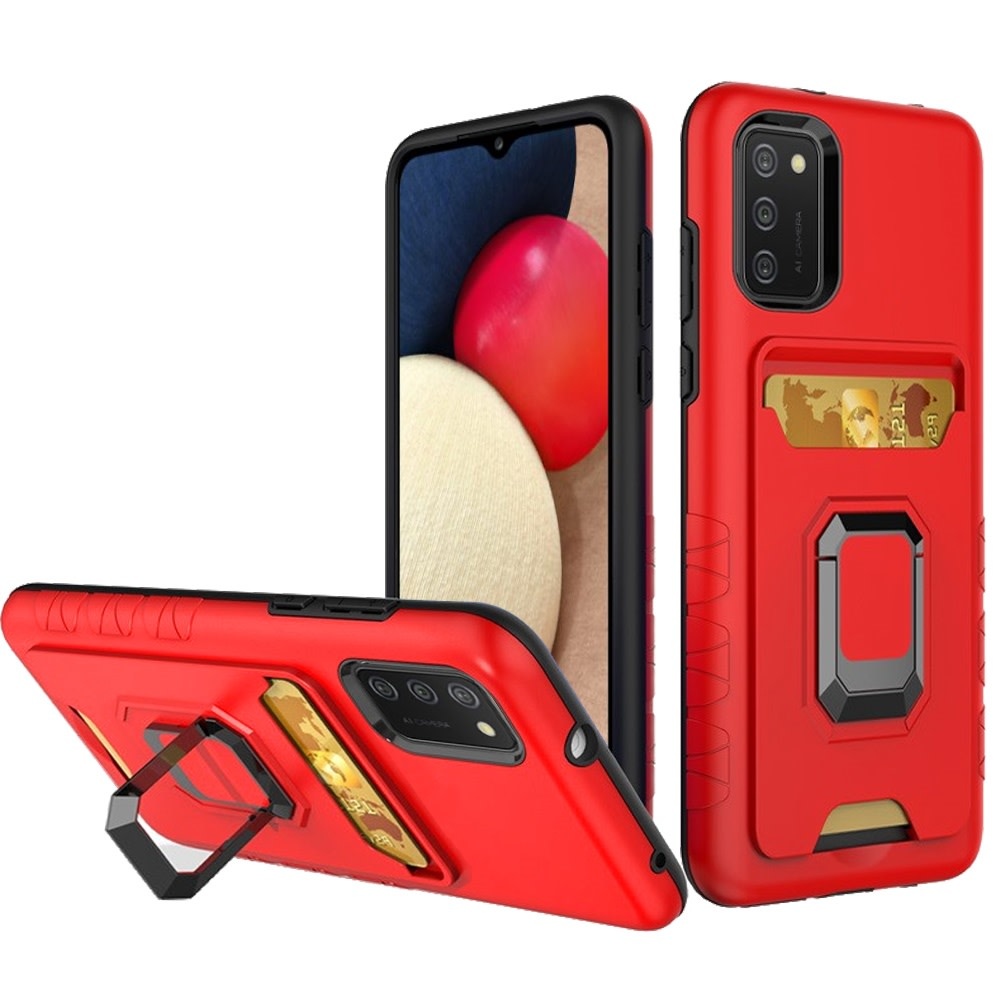 For Samsung Galaxy A02s Card Holder with Magnetic Ring Stand Hybrid Case Cover