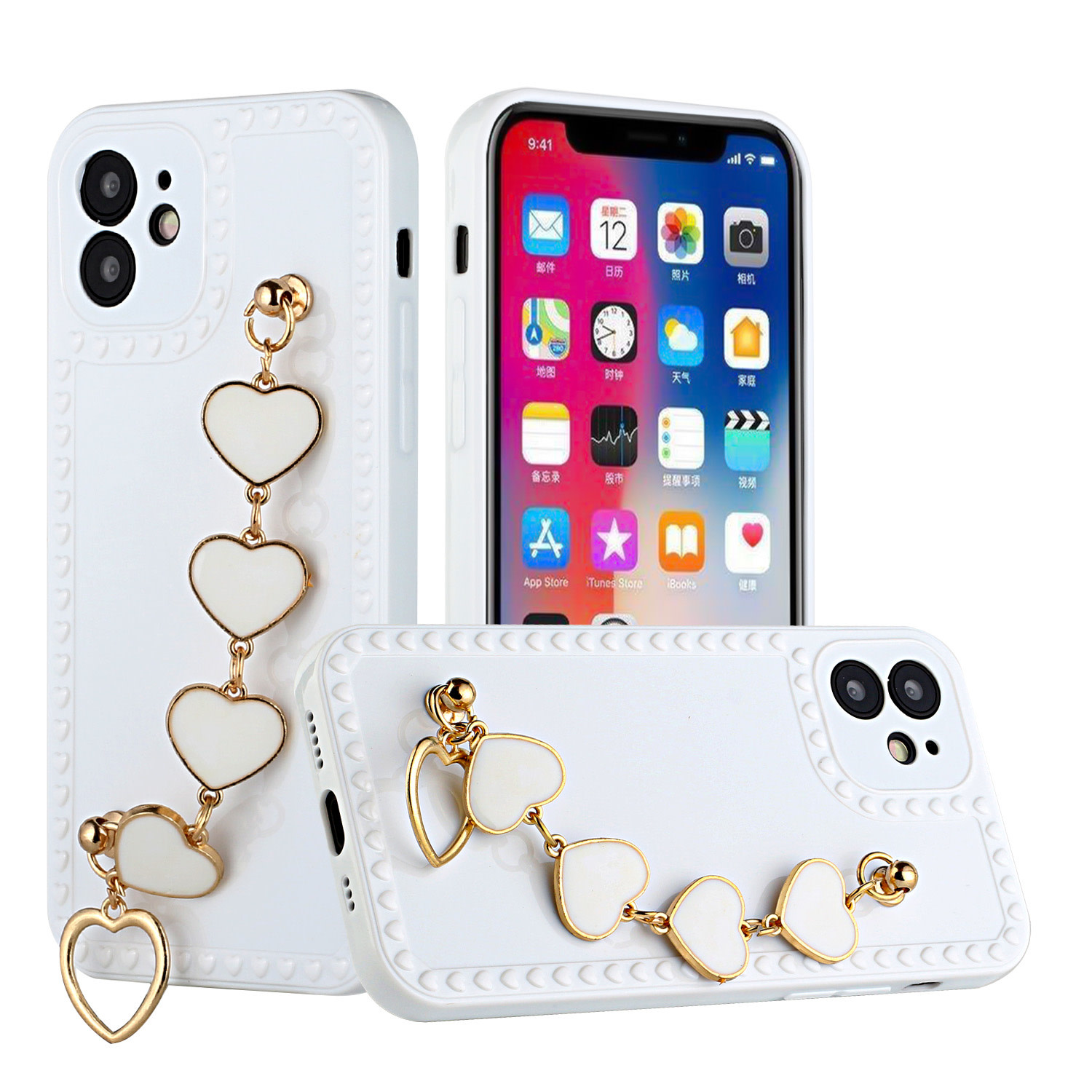 For Apple iPhone 11 (XI 6.1) Hearts TPU with Hearts Chain Case Cover