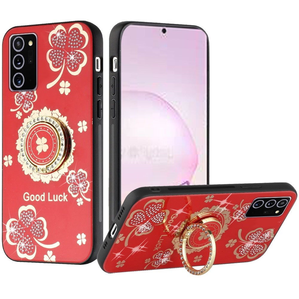 For Samsung Galaxy Note 20 Plus SPLENDID Diamond Glitter Ornaments Engraving Case Cover Good Luck Floral
