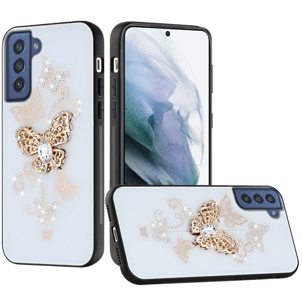 For Samsung Galaxy S22 SPLENDID Diamond Glitter Ornaments Engraving Case Cover Garden Butterflies