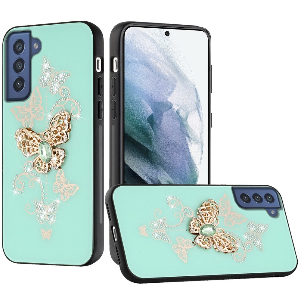 For Samsung Galaxy S22 Ultra SPLENDID Diamond Glitter Ornaments Engraving Case Cover Garden Butterflies