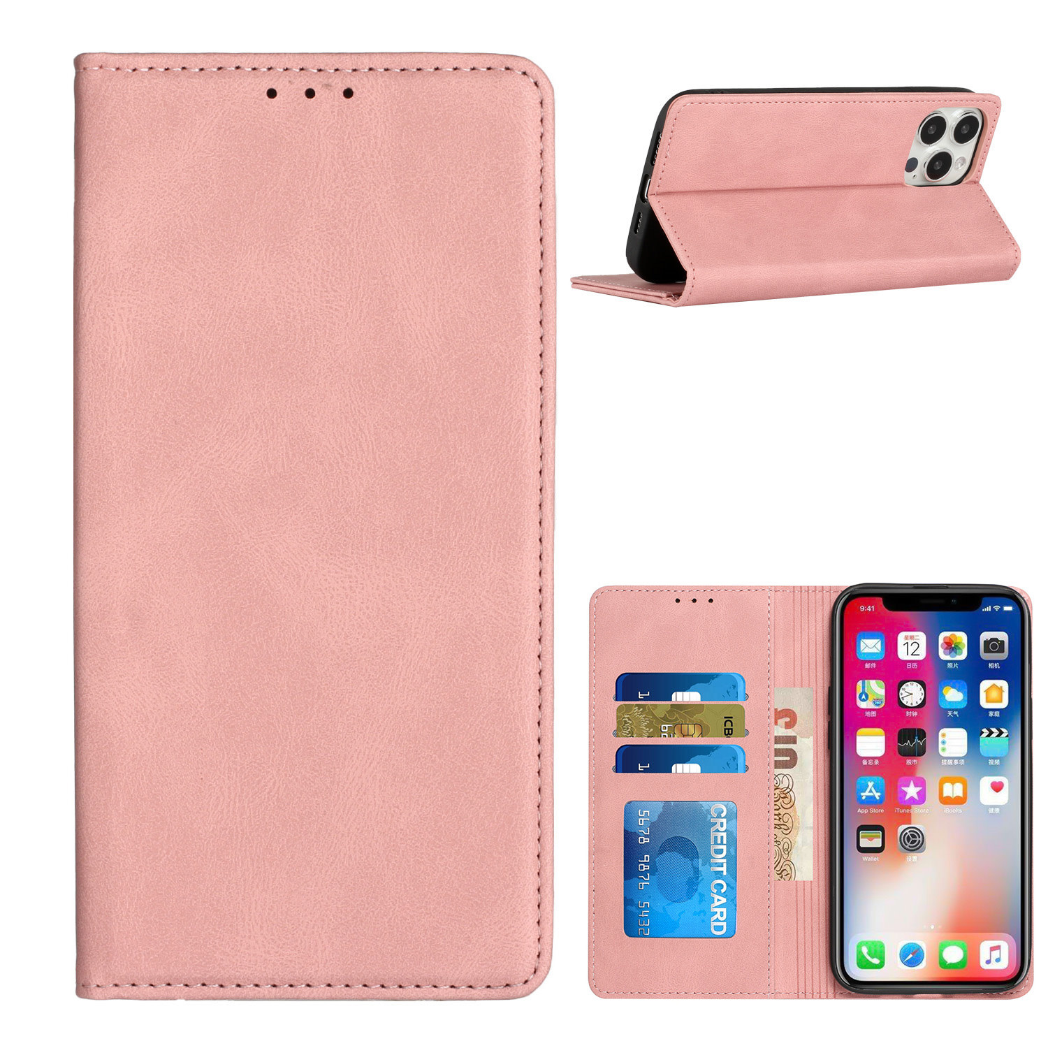 For Apple iPhone 11 (XI6.1) Wallet Premium PU Vegan Leather ID Card Money Holder with Magnetic Closure