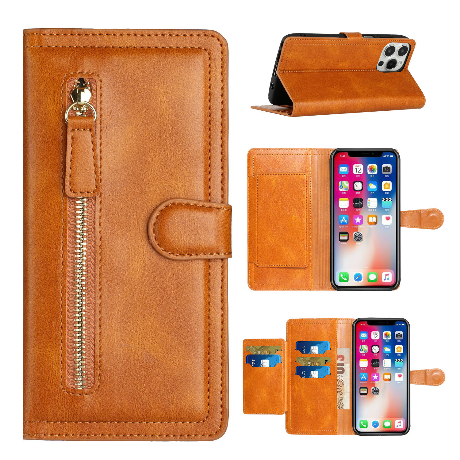 For Apple iPhone 11 (XI6.1) Premium Wallet MultiCard Holder Money Zipper With Magnetic Flap