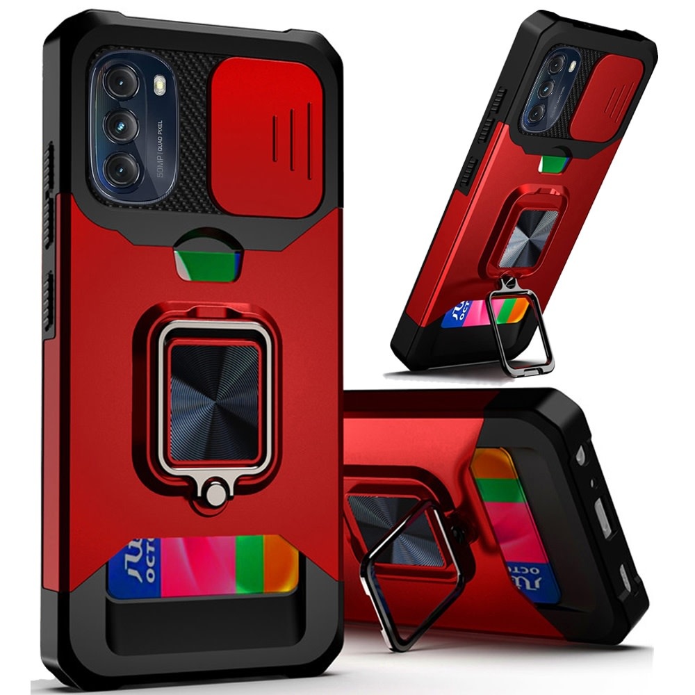 For Moto G 5G 2022 Multi-Functional Card Magnetic Ring Stand Hybrid Camera Case Cover
