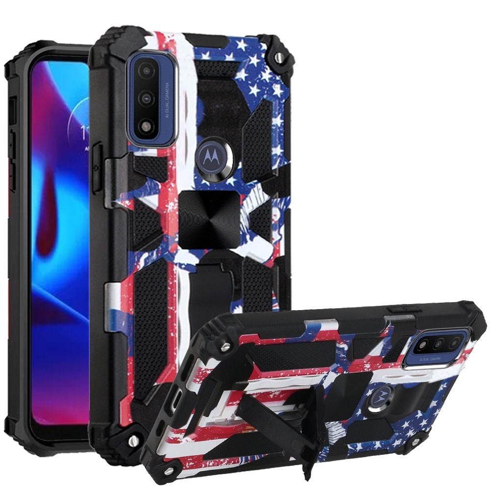 For Moto G Pure/G Power (2022) Machine Design Magnetic Kickstand Case Cover