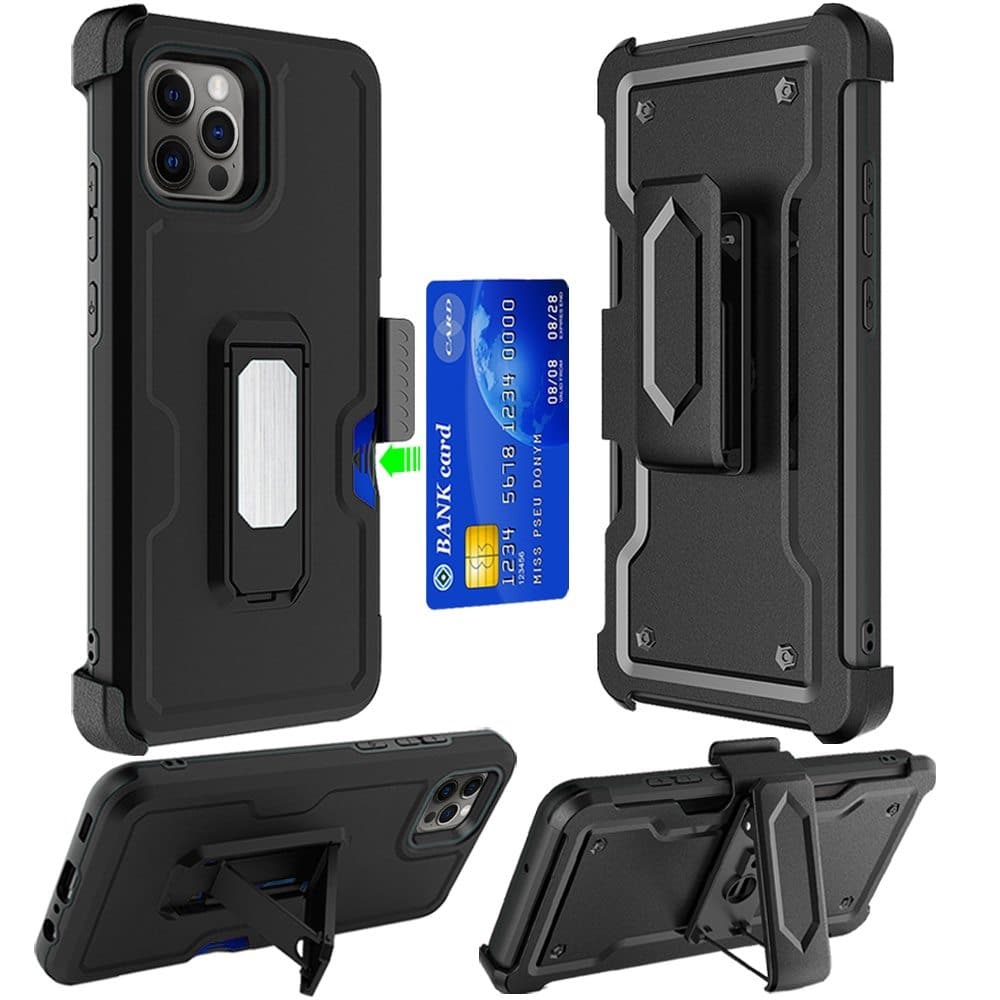  For Apple iPhone 15 CARD Holster with Kickstand Clip Hybrid Case Cover