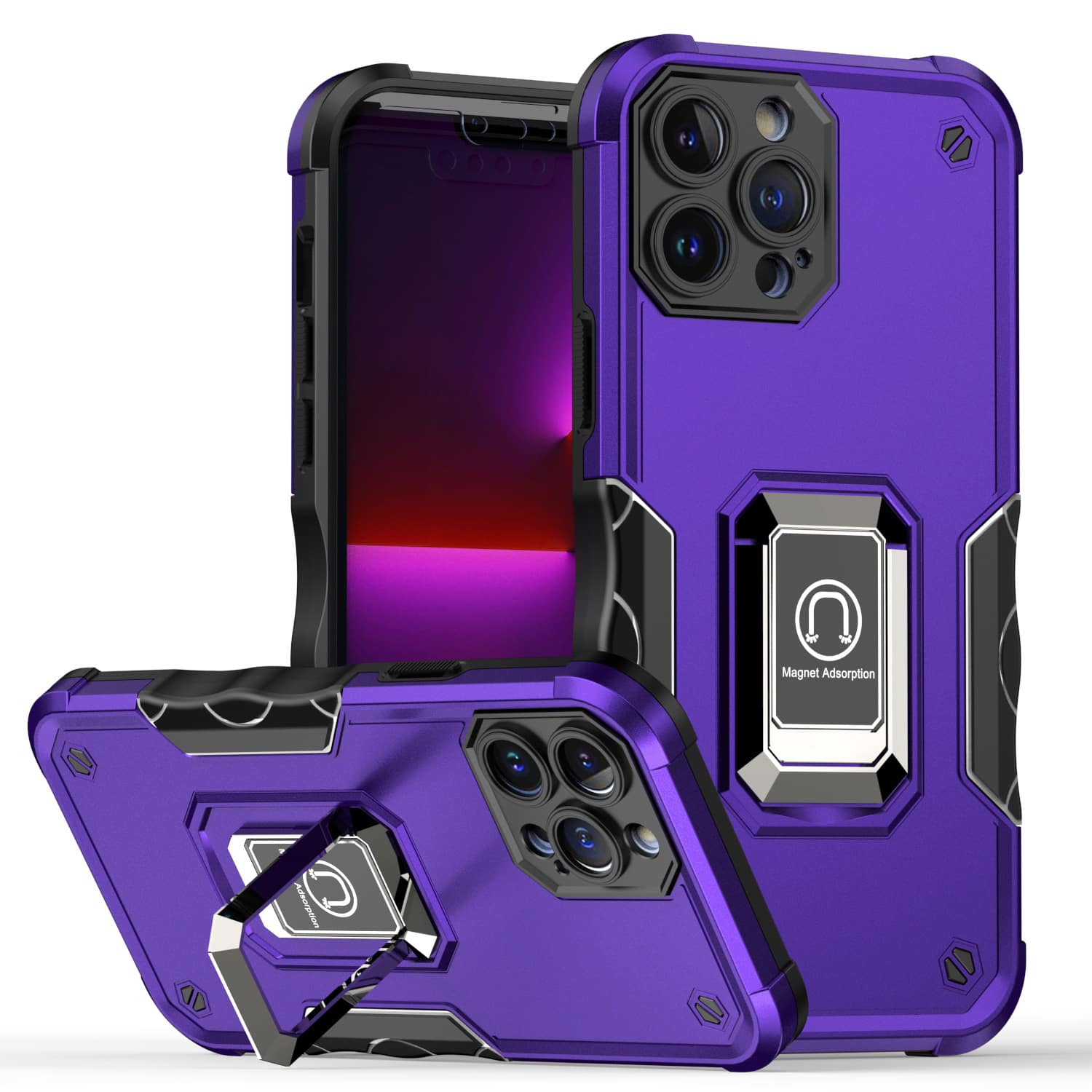 For Apple iPhone 15 Plus OPTIMUM Magnetic Ring Stand Hybrid Case Cover