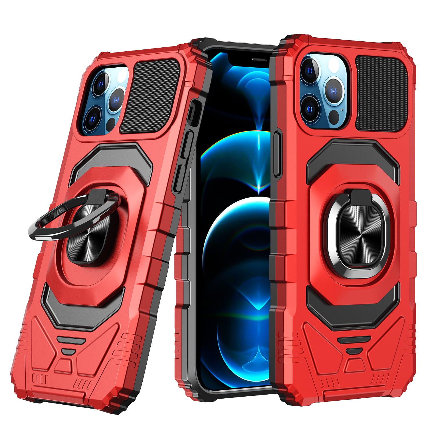  For Apple iPhone 15 Plus Robotic Hybrid with Magnetic Ring Stand Case Cover