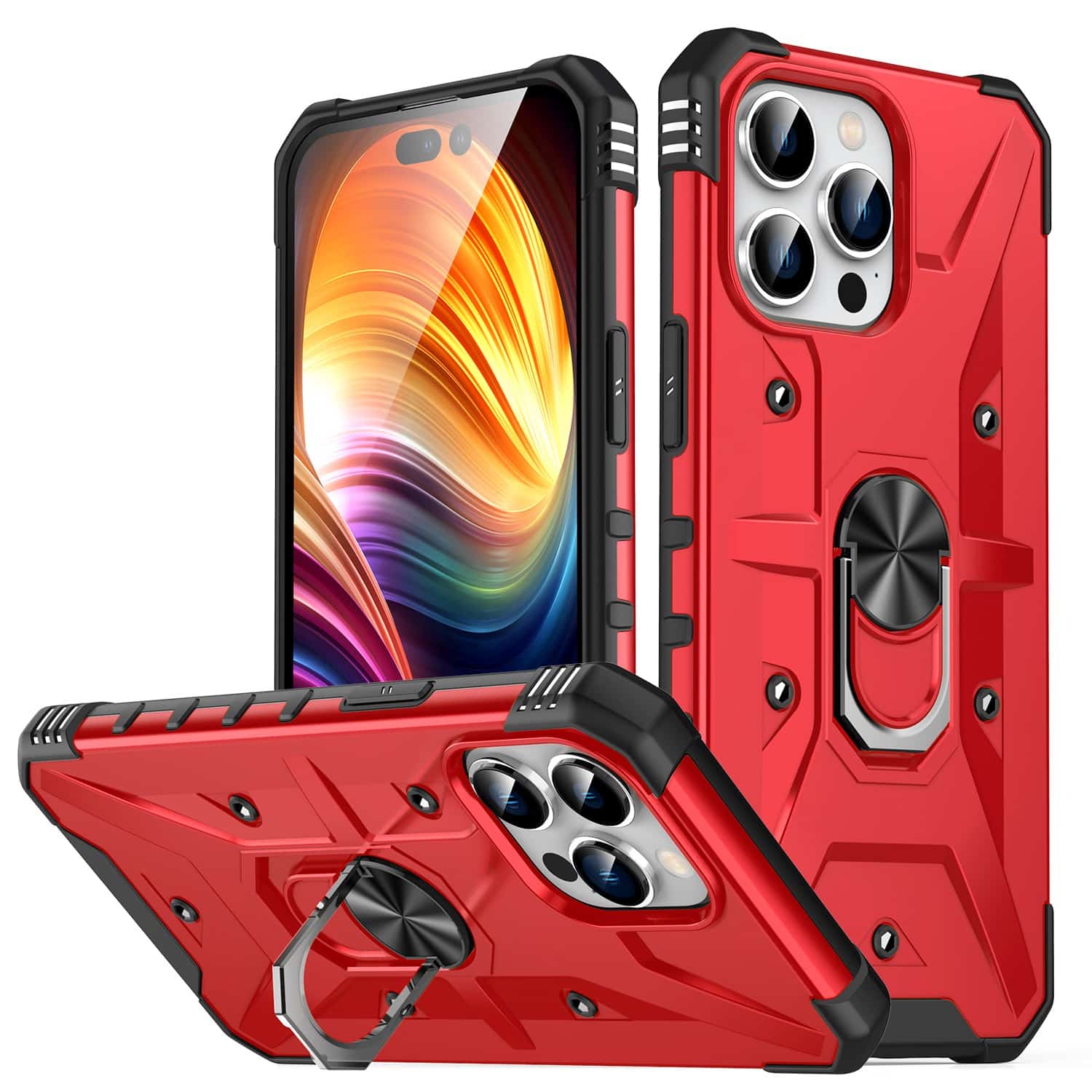  For Apple iPhone 15 Pro Lone Unique Magnetic Ring Stand Hybrid Case Cover
