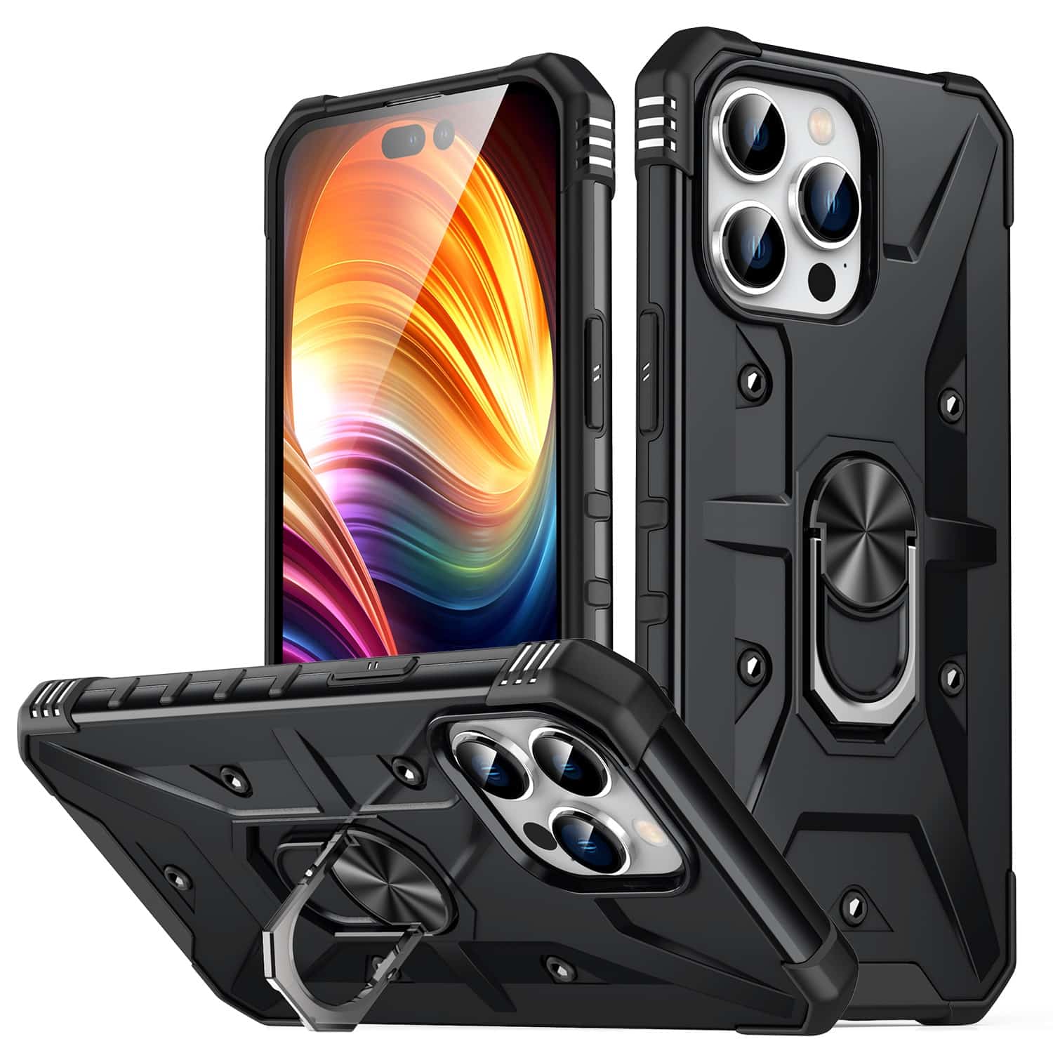 For Apple iPhone 15 Lone Unique Magnetic Ring Stand Hybrid