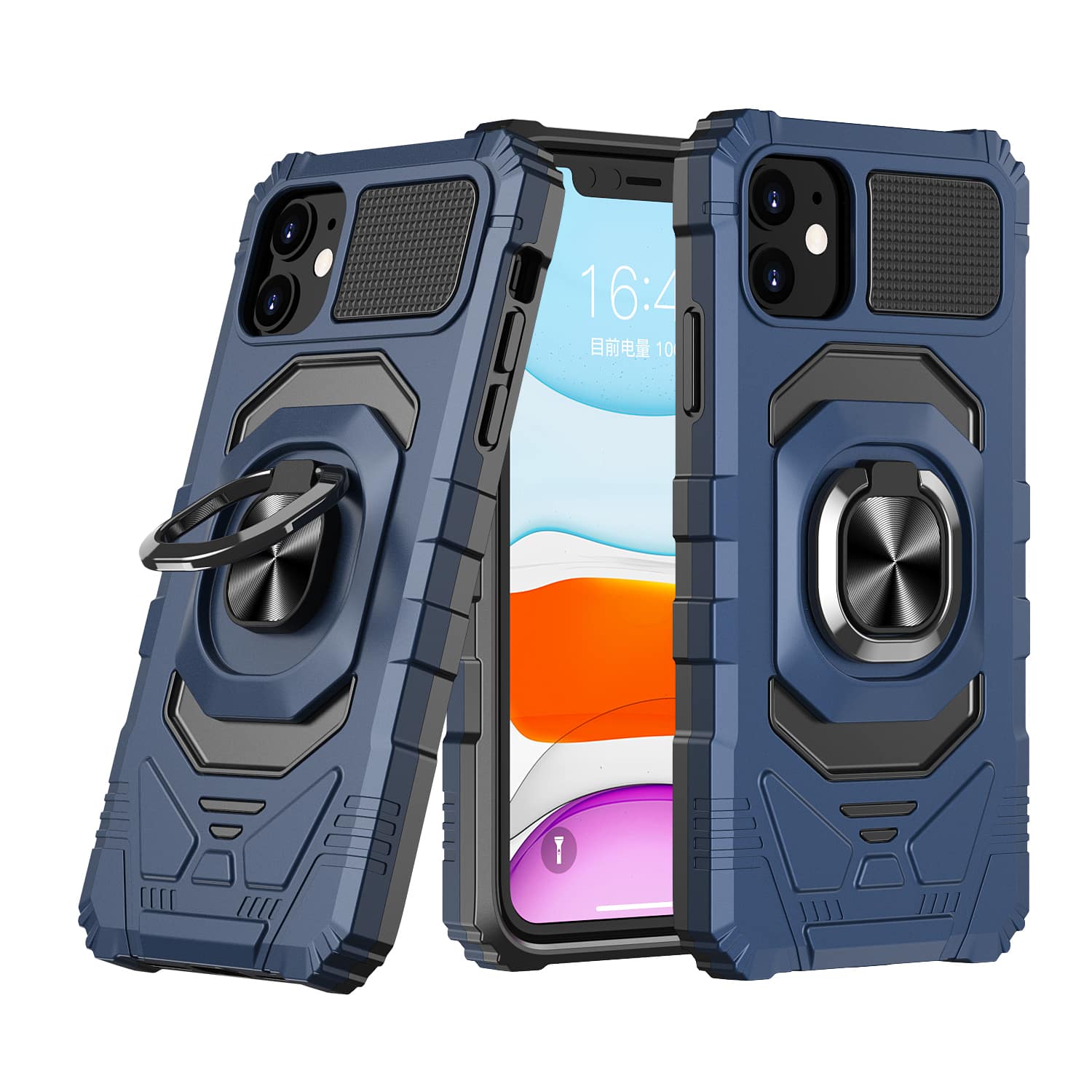 For Apple iPhone 15 Pro Robotic Hybrid with Magnetic Ring Stand Case Cover