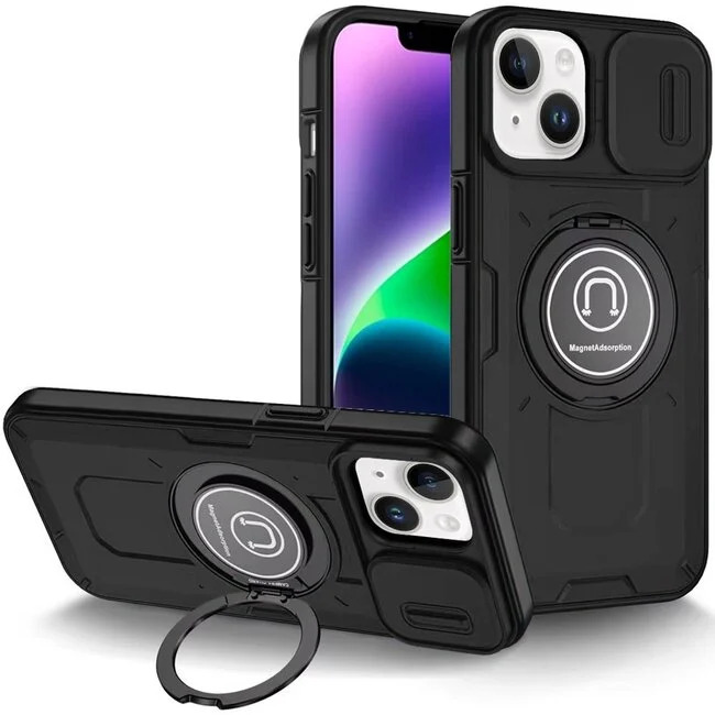 For Apple iPhone 1413 Push Mount Friendly Camera Protective Ring Stand Hybrid Case