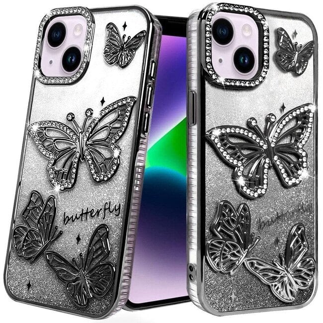 For Apple iPhone 13/14 Butterfly Freedom Shimmer Glitter Thick TPU Case Cover