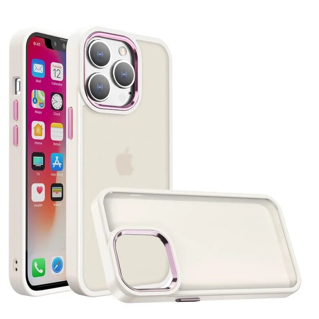 For Apple iPhone 13 / iPhone 14 6.1" Polished Oil Thick Acrylic Metal Button Hybrid Case Cover