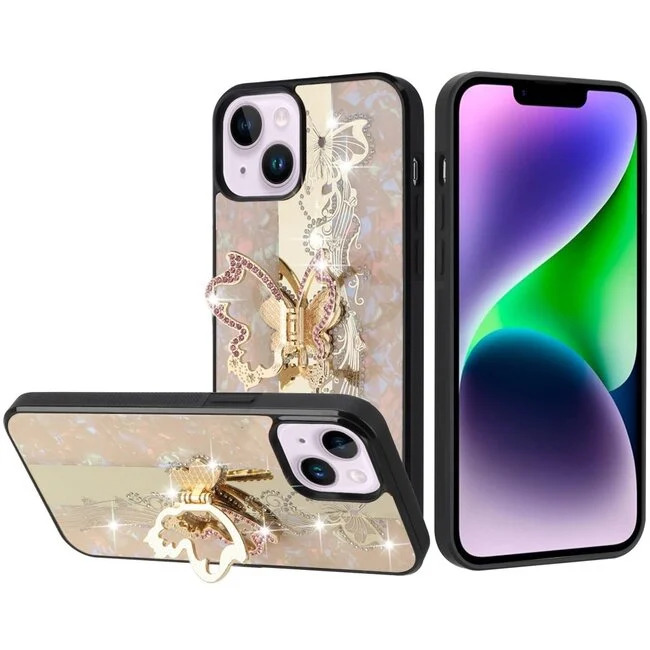 For Apple iPhone 14/iPhone 13 SPLENDID Diamond Glitter Ornaments Engraving Case Cover Enchanted Butterfly