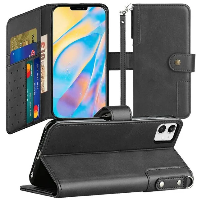 For iPhone 15 Retro Wallet Card Holder Case Cover