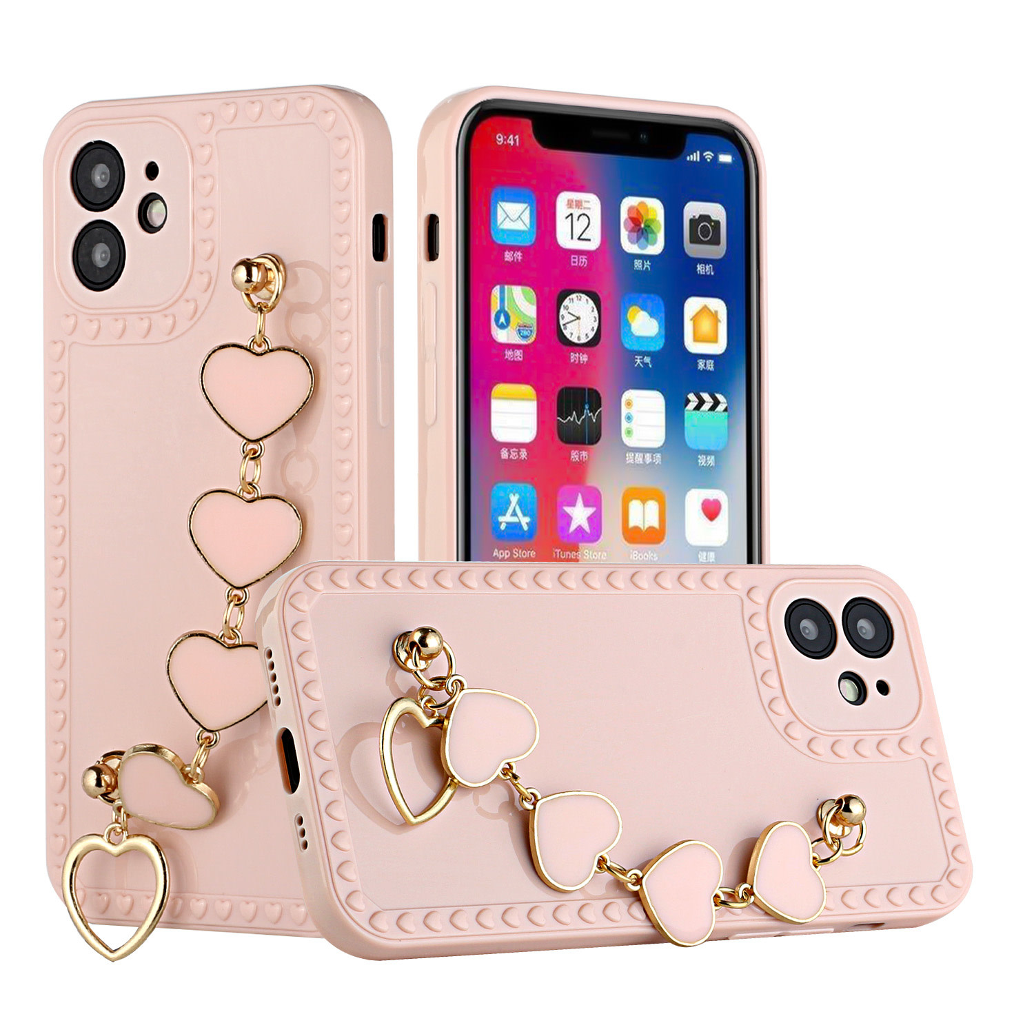 For Apple iPhone 12 ONLY Hearts TPU with Hearts Chain Case Cover