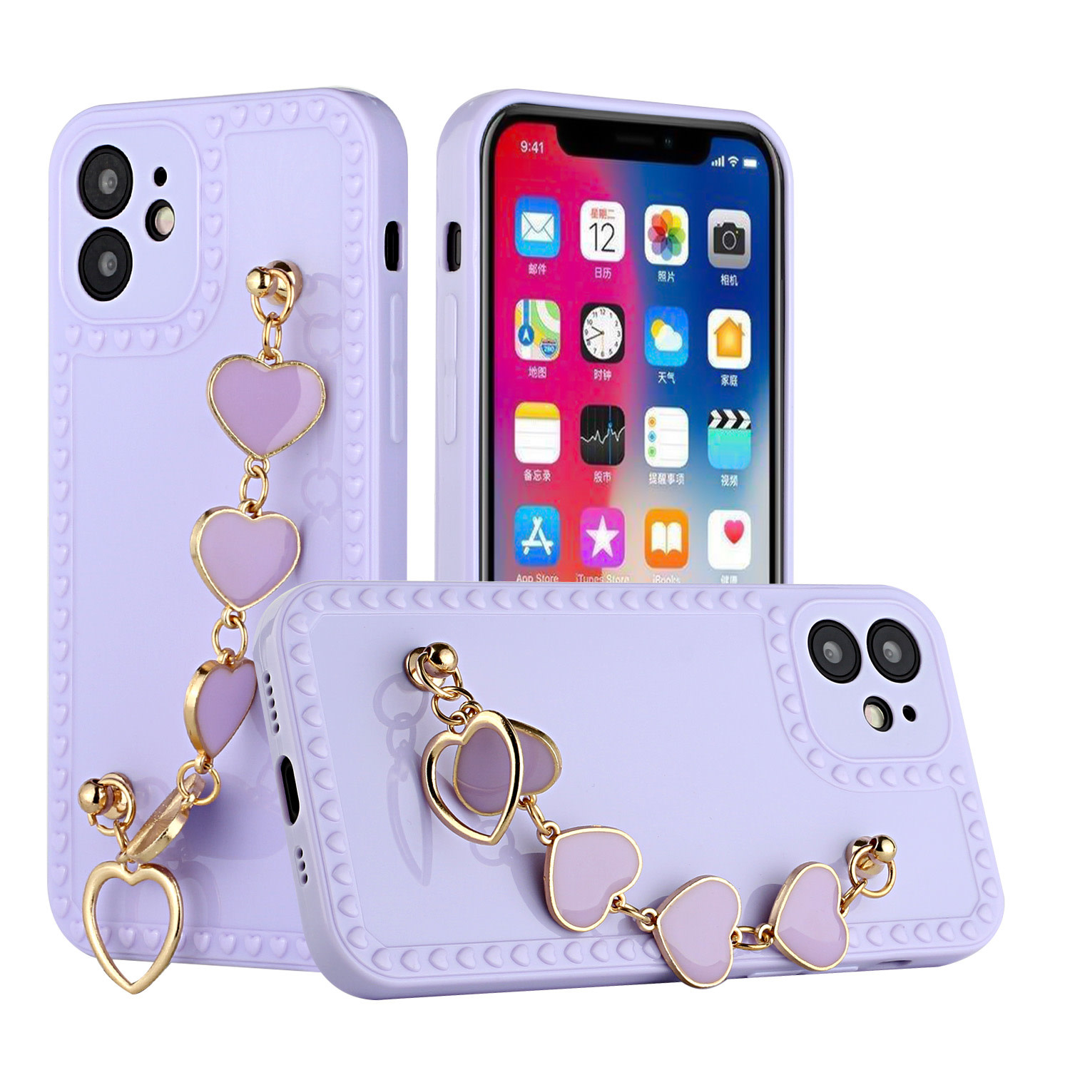 For Apple iPhone 12 Pro ONLY Hearts TPU with Hearts Chain Case Cover