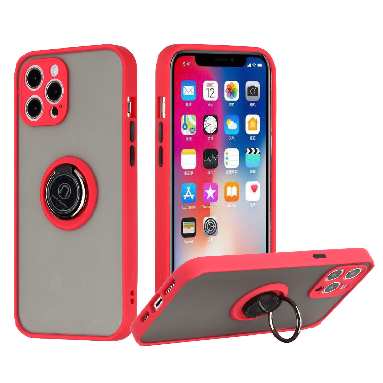 For Apple iPhone 13 6.1 (2 Cameras) Magnetic RingStand Case Cover